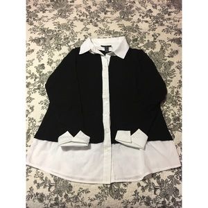 INC Black and White Button Down Shirt